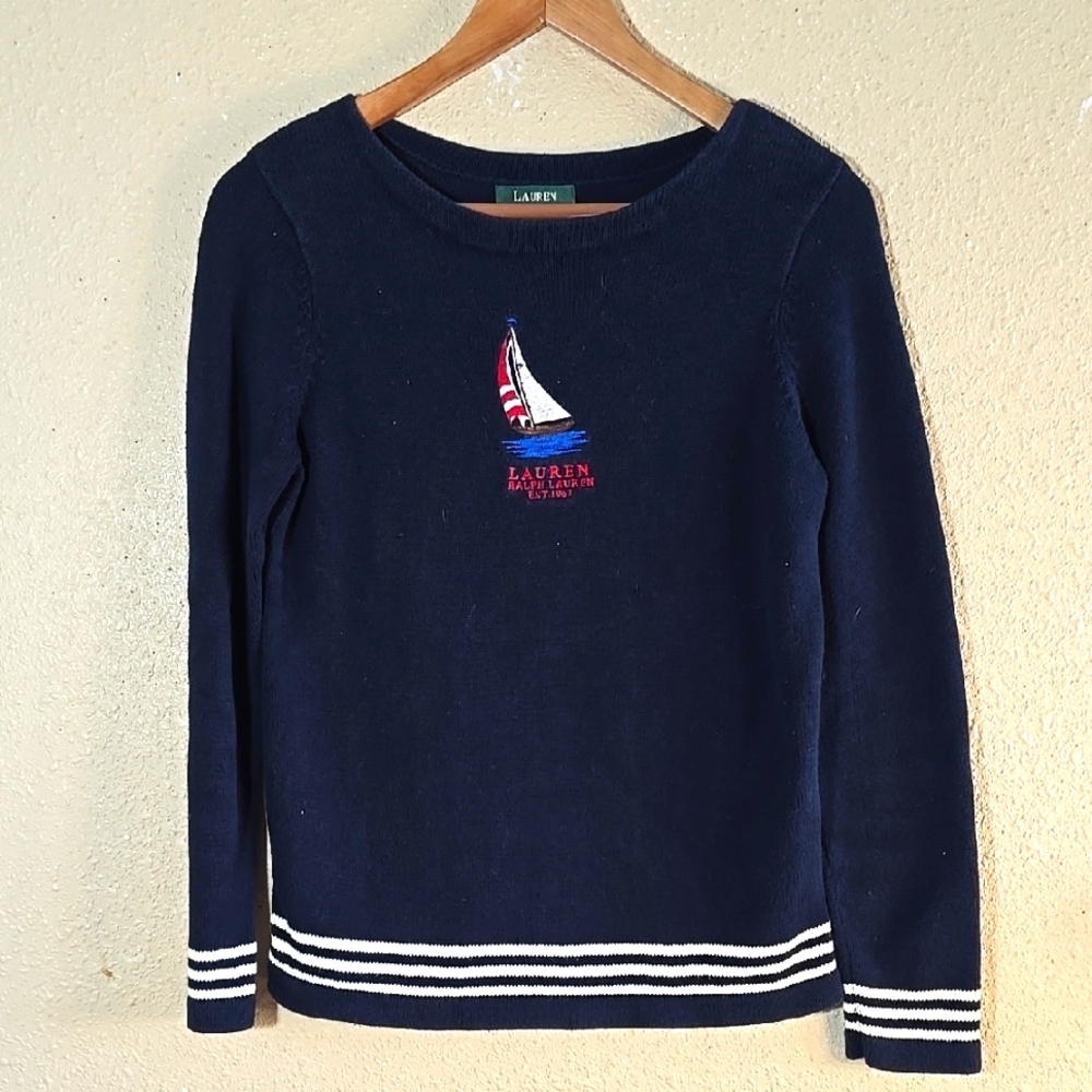 Ralph Lauren Navy Sweater with Sailboat Embroidery